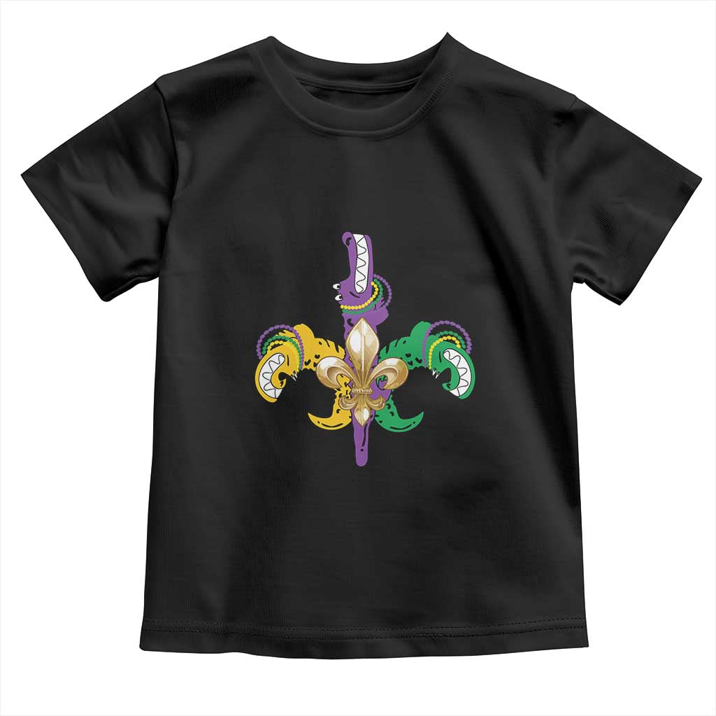 Mardi Gras Alligator Crocodiles Funny Fleur De Lis Toddler T Shirt TS09 Black Print Your Wear