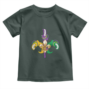 Mardi Gras Alligator Crocodiles Funny Fleur De Lis Toddler T Shirt TS09 Dark Forest Green Print Your Wear