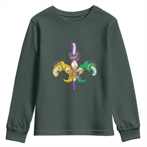 Mardi Gras Alligator Crocodiles Funny Fleur De Lis Youth Sweatshirt TS09 Dark Forest Green Print Your Wear
