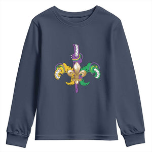 Mardi Gras Alligator Crocodiles Funny Fleur De Lis Youth Sweatshirt TS09 Navy Print Your Wear