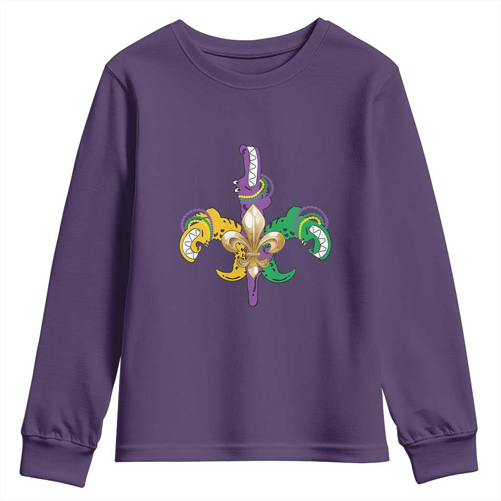 Mardi Gras Alligator Crocodiles Funny Fleur De Lis Youth Sweatshirt TS09 Purple Print Your Wear