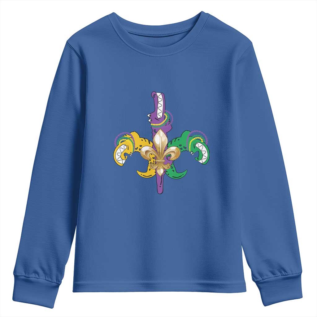 Mardi Gras Alligator Crocodiles Funny Fleur De Lis Youth Sweatshirt TS09 Royal Blue Print Your Wear