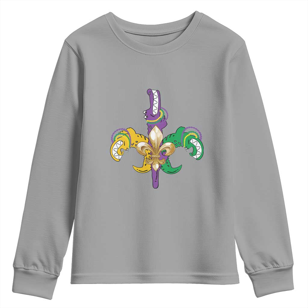 Mardi Gras Alligator Crocodiles Funny Fleur De Lis Youth Sweatshirt TS09 Sport Gray Print Your Wear