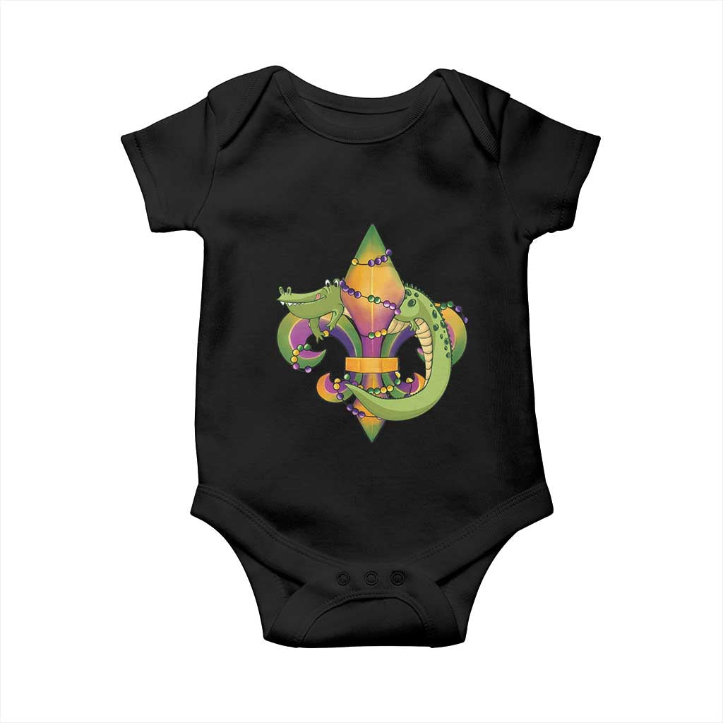 Mardi Gras Alligator Crocodiles Fleur De Lis Baby Onesie TS09 Black Print Your Wear