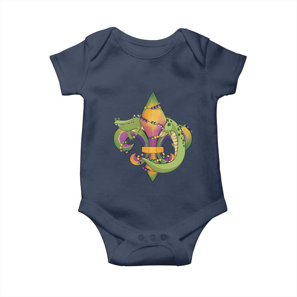 Mardi Gras Alligator Crocodiles Fleur De Lis Baby Onesie TS09 Navy Print Your Wear