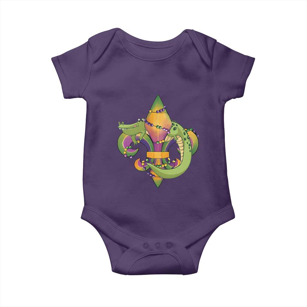 Mardi Gras Alligator Crocodiles Fleur De Lis Baby Onesie TS09 Purple Print Your Wear