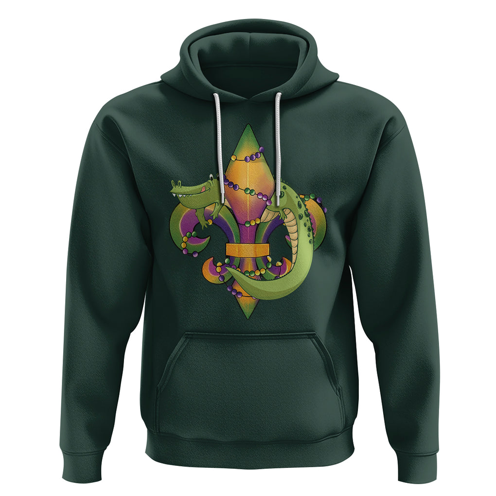 Mardi Gras Alligator Crocodiles Fleur De Lis Hoodie TS09 Dark Forest Green Printyourwear