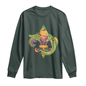 Mardi Gras Alligator Crocodiles Fleur De Lis Long Sleeve Shirt TS09 Dark Forest Green Print Your Wear