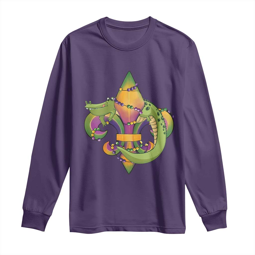 Mardi Gras Alligator Crocodiles Fleur De Lis Long Sleeve Shirt TS09 Purple Print Your Wear