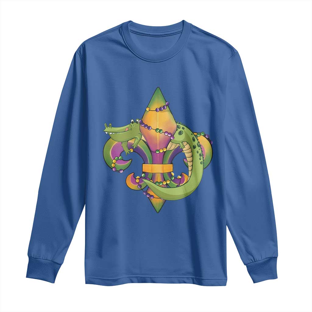 Mardi Gras Alligator Crocodiles Fleur De Lis Long Sleeve Shirt TS09 Royal Blue Print Your Wear