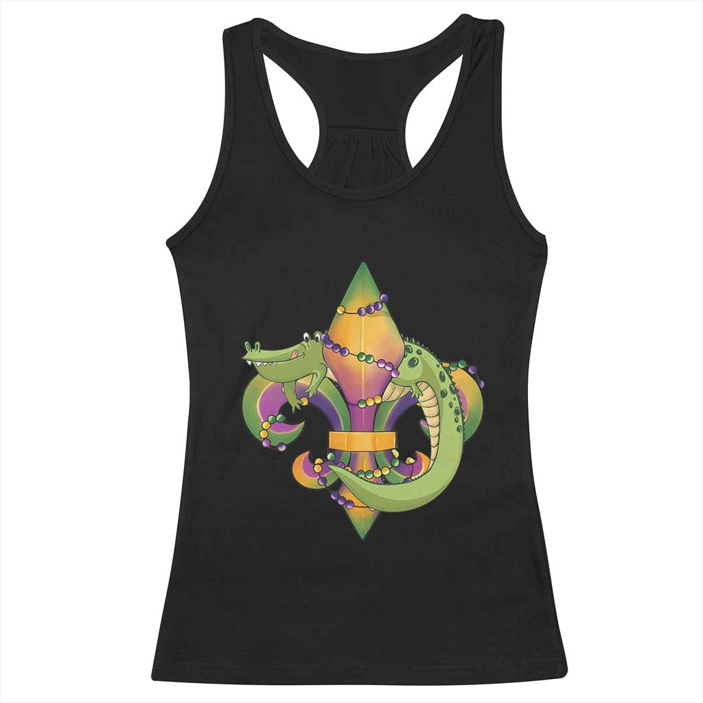 Mardi Gras Alligator Crocodiles Fleur De Lis Racerback Tank Top TS09 Black Print Your Wear