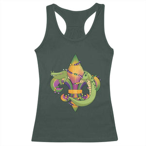 Mardi Gras Alligator Crocodiles Fleur De Lis Racerback Tank Top TS09 Dark Forest Green Print Your Wear