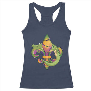 Mardi Gras Alligator Crocodiles Fleur De Lis Racerback Tank Top TS09 Navy Print Your Wear