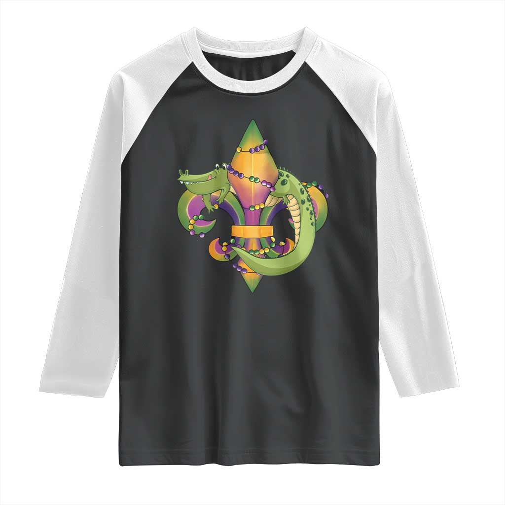 Mardi Gras Alligator Crocodiles Fleur De Lis Raglan Shirt TS09 Black White Print Your Wear