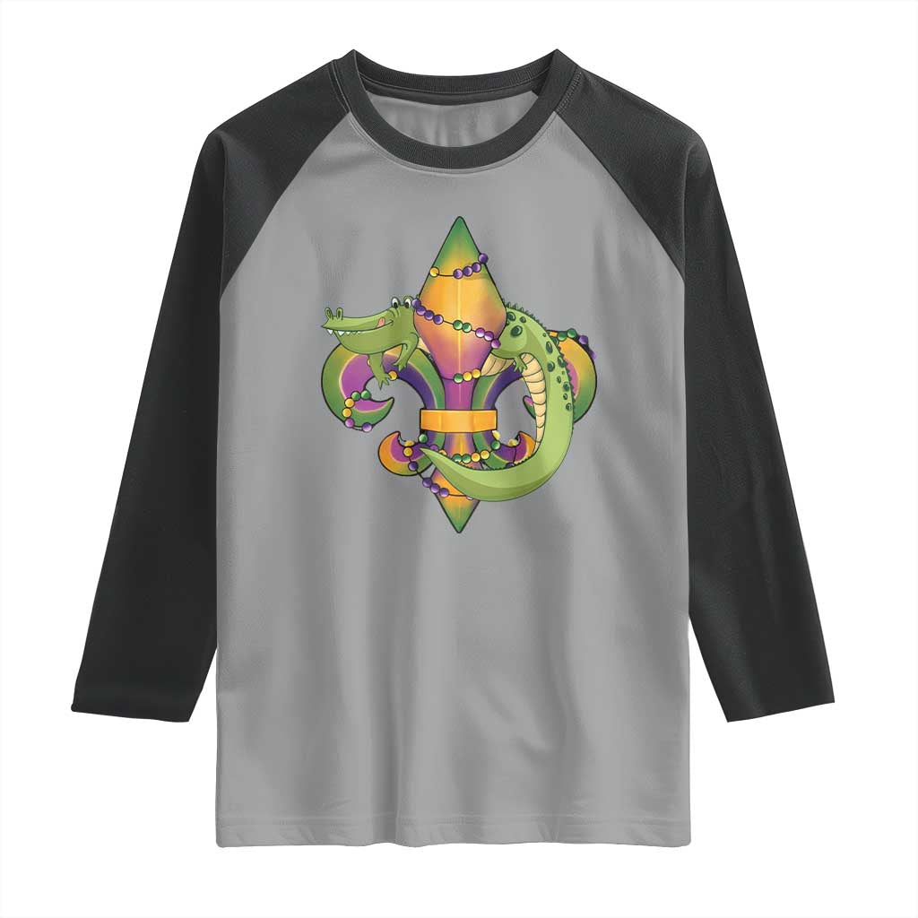 Mardi Gras Alligator Crocodiles Fleur De Lis Raglan Shirt TS09 Sport Gray Black Print Your Wear