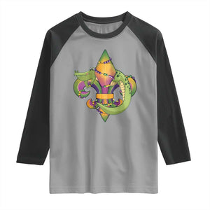 Mardi Gras Alligator Crocodiles Fleur De Lis Raglan Shirt TS09 Sport Gray Black Print Your Wear