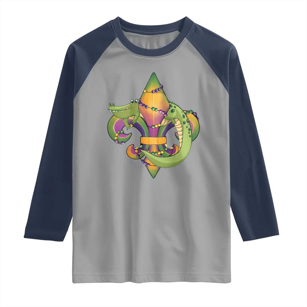 Mardi Gras Alligator Crocodiles Fleur De Lis Raglan Shirt TS09 Sport Gray Navy Print Your Wear