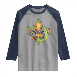 Mardi Gras Alligator Crocodiles Fleur De Lis Raglan Shirt TS09 Sport Gray Navy Print Your Wear