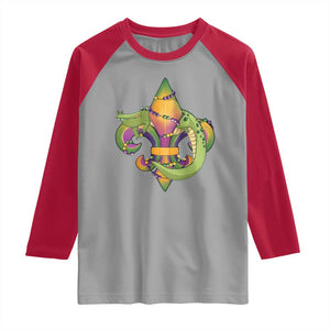 Mardi Gras Alligator Crocodiles Fleur De Lis Raglan Shirt TS09 Sport Gray Red Print Your Wear