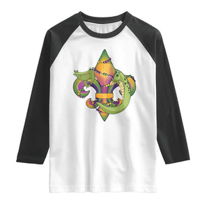 Mardi Gras Alligator Crocodiles Fleur De Lis Raglan Shirt TS09 White Black Print Your Wear