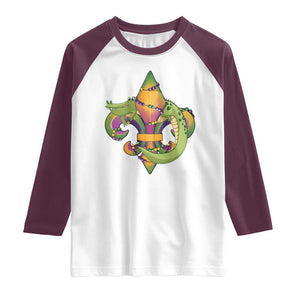 Mardi Gras Alligator Crocodiles Fleur De Lis Raglan Shirt TS09 White Maroon Print Your Wear