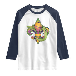 Mardi Gras Alligator Crocodiles Fleur De Lis Raglan Shirt TS09 White Navy Print Your Wear