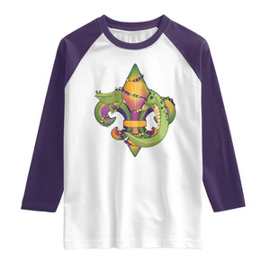 Mardi Gras Alligator Crocodiles Fleur De Lis Raglan Shirt TS09 White Purple Print Your Wear
