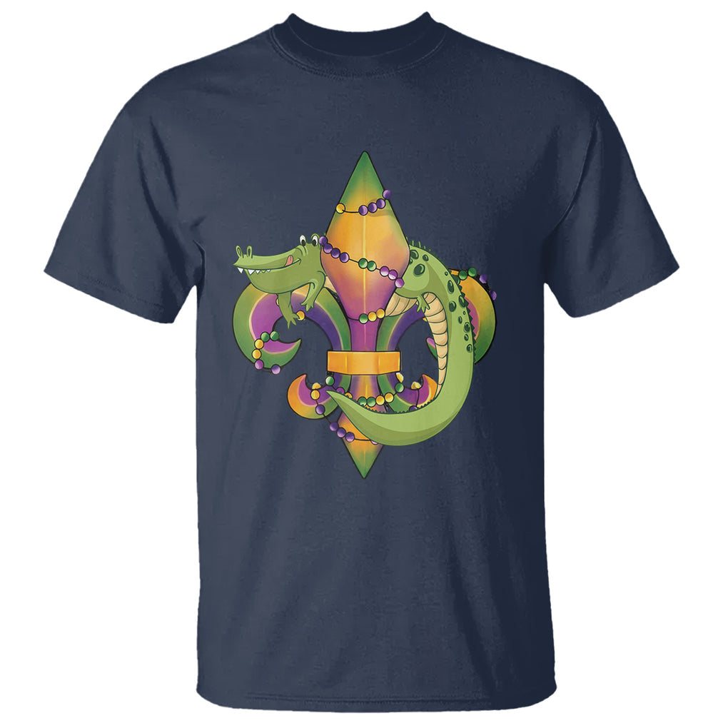 Mardi Gras Alligator Crocodiles Fleur De Lis T Shirt TS09 Navy Printyourwear