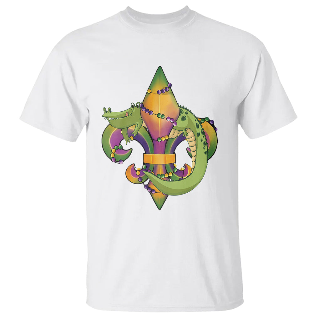 Mardi Gras Alligator Crocodiles Fleur De Lis T Shirt TS09 White Printyourwear
