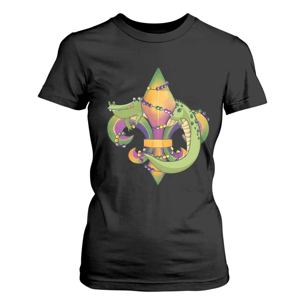 Mardi Gras Alligator Crocodiles Fleur De Lis T Shirt For Women TS09 Black Print Your Wear