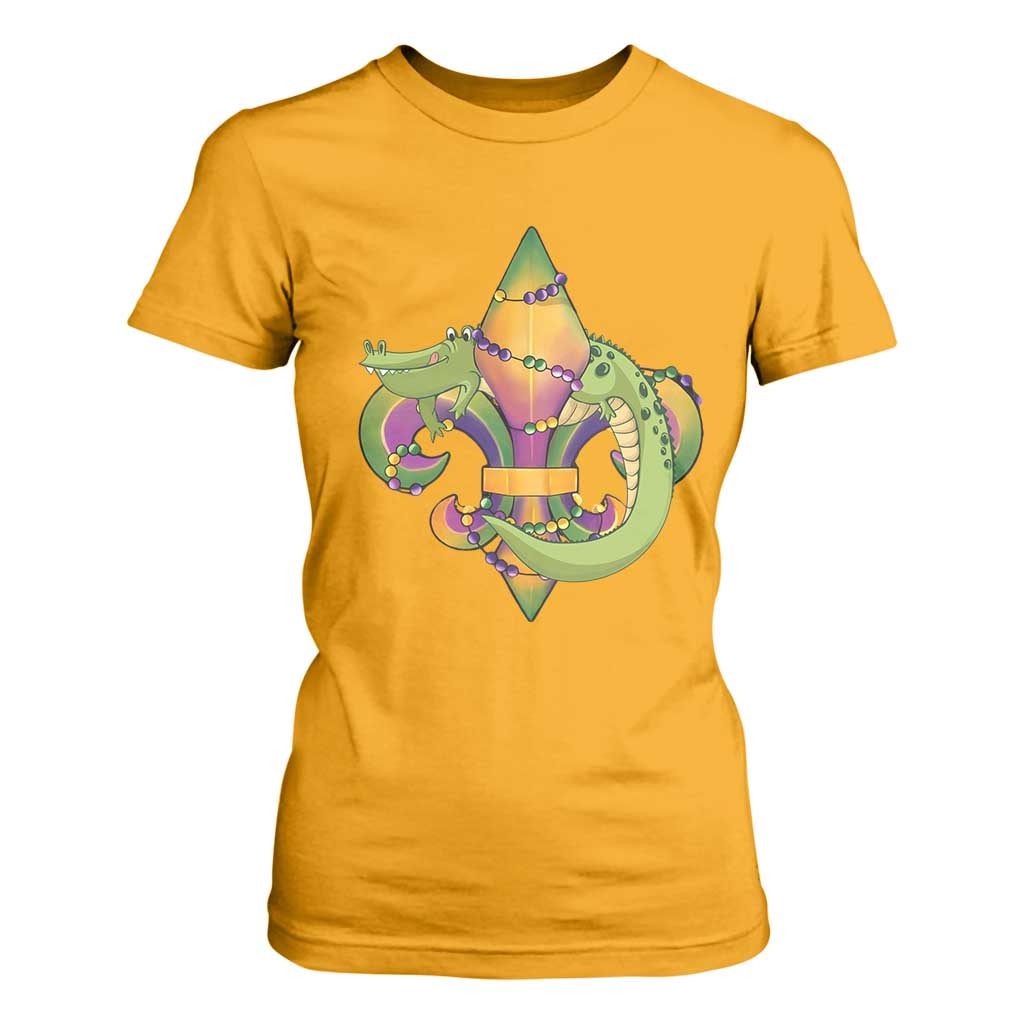 Mardi Gras Alligator Crocodiles Fleur De Lis T Shirt For Women TS09 Gold Print Your Wear