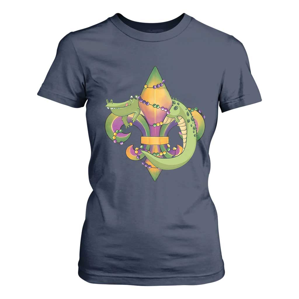 Mardi Gras Alligator Crocodiles Fleur De Lis T Shirt For Women TS09 Navy Print Your Wear