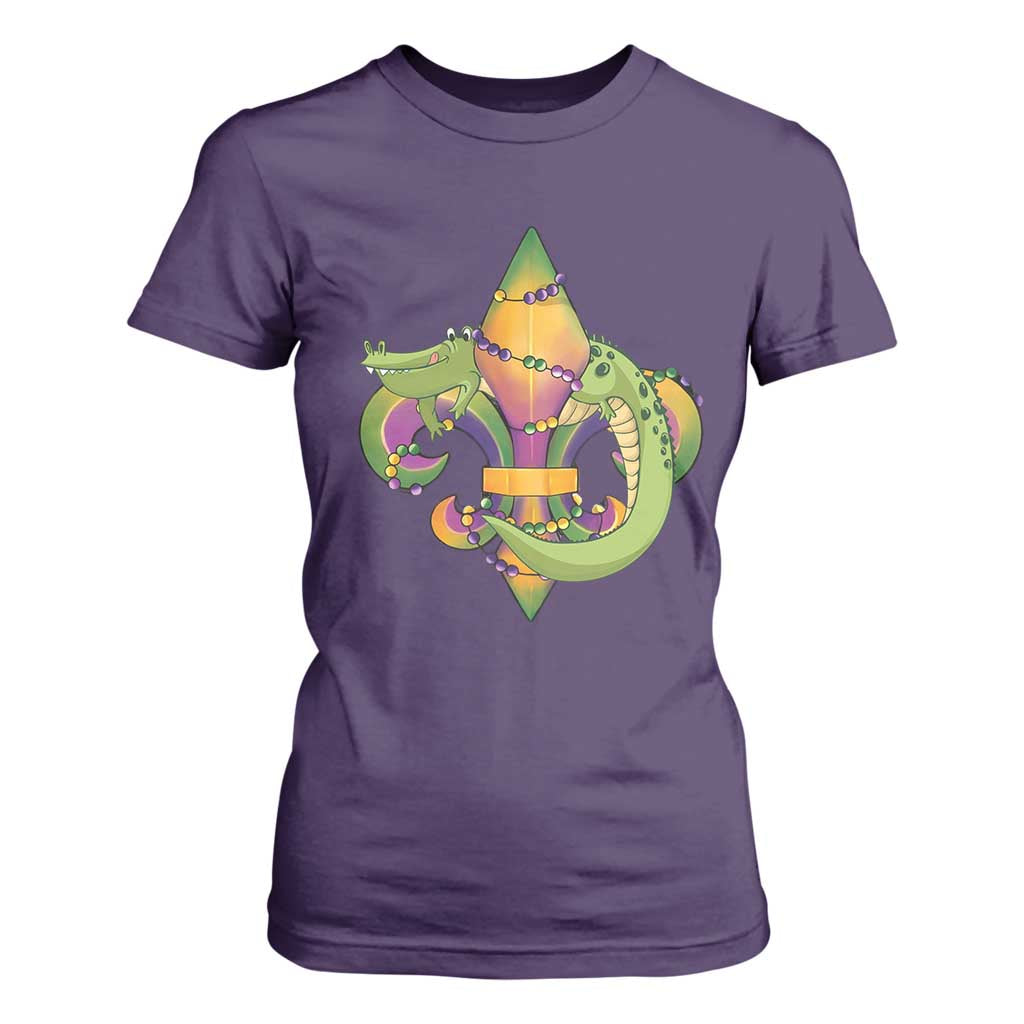 Mardi Gras Alligator Crocodiles Fleur De Lis T Shirt For Women TS09 Purple Print Your Wear