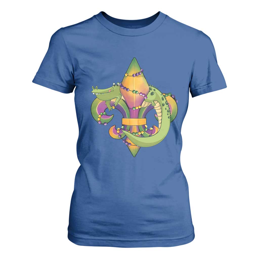 Mardi Gras Alligator Crocodiles Fleur De Lis T Shirt For Women TS09 Royal Blue Print Your Wear
