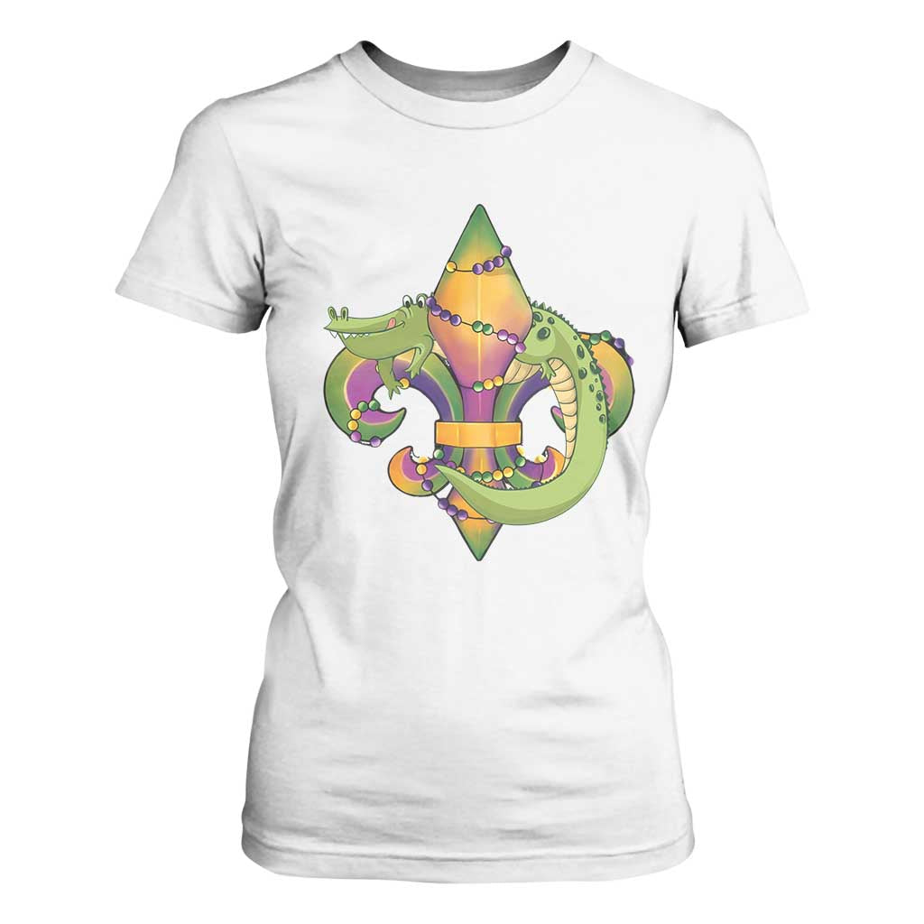 Mardi Gras Alligator Crocodiles Fleur De Lis T Shirt For Women TS09 White Print Your Wear