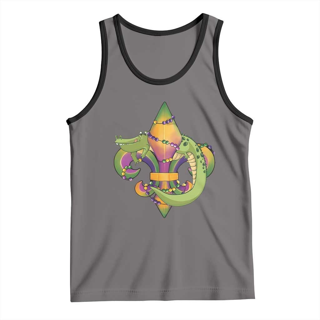 Mardi Gras Alligator Crocodiles Fleur De Lis Tank Top TS09 Deep Heather Black Print Your Wear