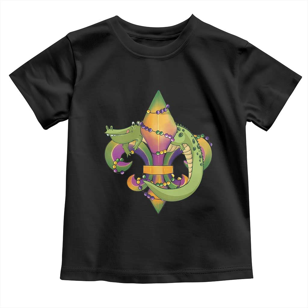 Mardi Gras Alligator Crocodiles Fleur De Lis Toddler T Shirt TS09 Black Print Your Wear
