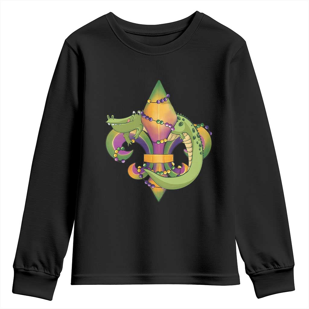Mardi Gras Alligator Crocodiles Fleur De Lis Youth Sweatshirt TS09 Black Print Your Wear