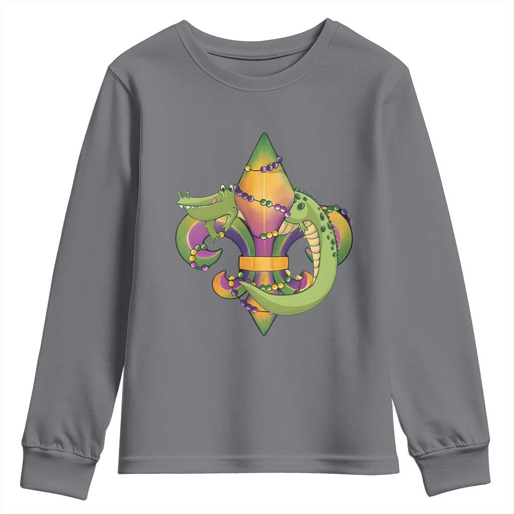 Mardi Gras Alligator Crocodiles Fleur De Lis Youth Sweatshirt TS09 Charcoal Print Your Wear