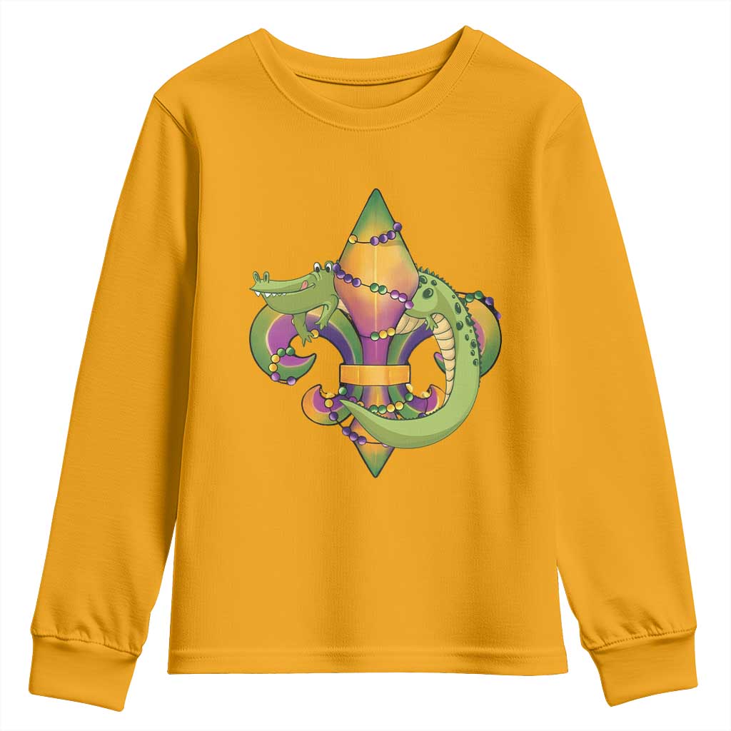 Mardi Gras Alligator Crocodiles Fleur De Lis Youth Sweatshirt TS09 Gold Print Your Wear