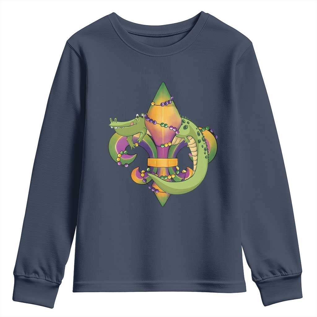Mardi Gras Alligator Crocodiles Fleur De Lis Youth Sweatshirt TS09 Navy Print Your Wear