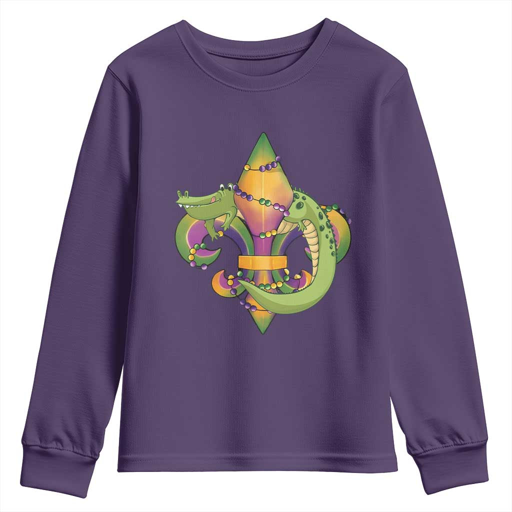 Mardi Gras Alligator Crocodiles Fleur De Lis Youth Sweatshirt TS09 Purple Print Your Wear