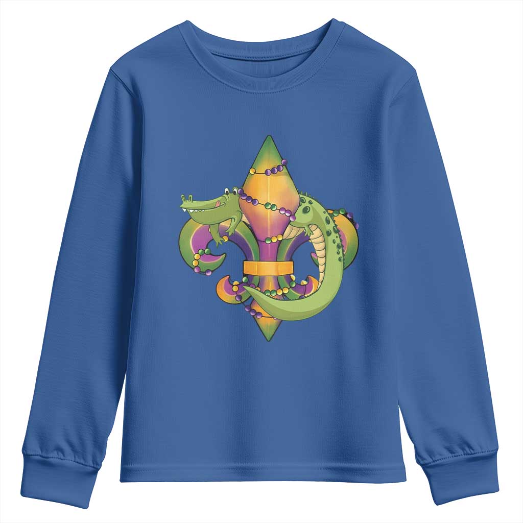 Mardi Gras Alligator Crocodiles Fleur De Lis Youth Sweatshirt TS09 Royal Blue Print Your Wear