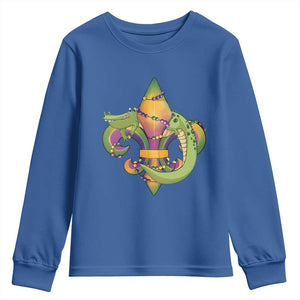 Mardi Gras Alligator Crocodiles Fleur De Lis Youth Sweatshirt TS09 Royal Blue Print Your Wear