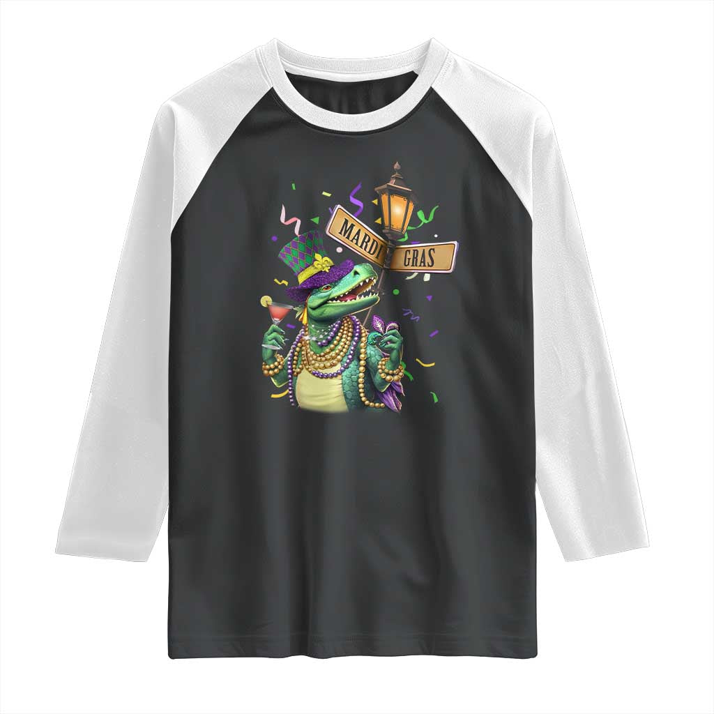 Bead Dinosaur Funny Mardi Grawr Gras Raglan Shirt TS09 Black White Print Your Wear