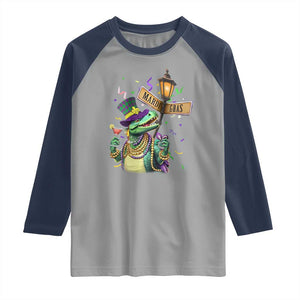 Bead Dinosaur Funny Mardi Grawr Gras Raglan Shirt TS09 Sport Gray Navy Print Your Wear