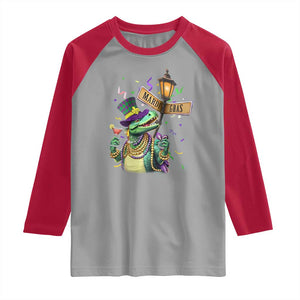Bead Dinosaur Funny Mardi Grawr Gras Raglan Shirt TS09 Sport Gray Red Print Your Wear