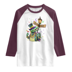 Bead Dinosaur Funny Mardi Grawr Gras Raglan Shirt TS09 White Maroon Print Your Wear