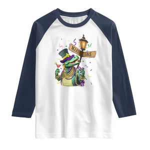 Bead Dinosaur Funny Mardi Grawr Gras Raglan Shirt TS09 White Navy Print Your Wear
