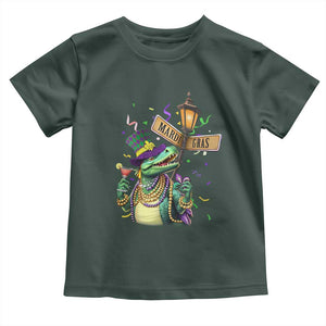 Bead Dinosaur Funny Mardi Grawr Gras Toddler T Shirt TS09 Dark Forest Green Print Your Wear